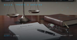 Estate plan documents and scales of justice in a New York and New Jersey law office