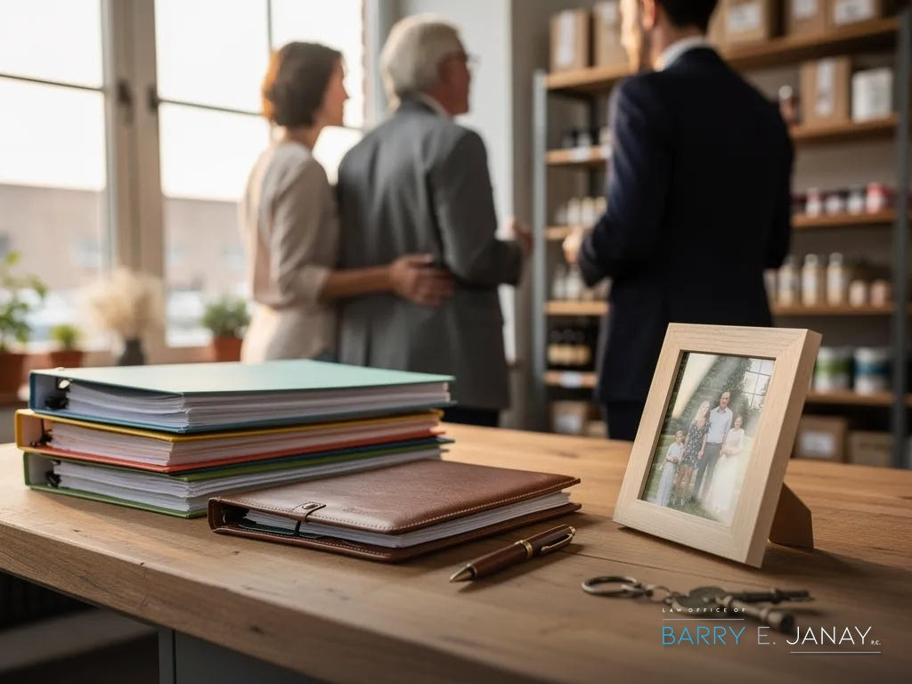 Family business succession documents on an attorney's desk in Livingston, NJ